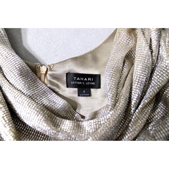 TAHARI ASL Women's Draped Back Metallic Cocktail 
Dress | Size 6 - Picture 3 of 11